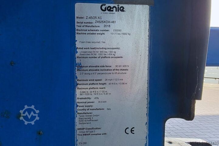 Mafsallı teleskopik çalışma platformu Genie Z45/25 XC Diesel, 4x4 Drive, 16m Working Height, 7