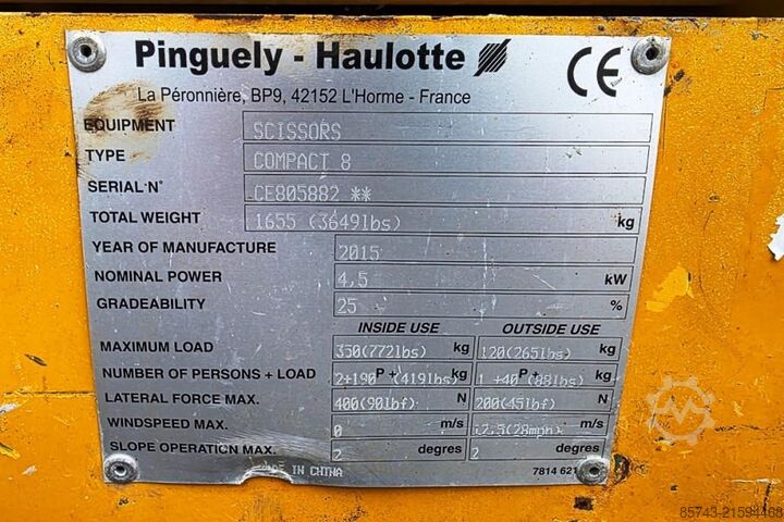 Makaslı kaldırma Haulotte Compact 8 Electric, 8.2m Working Height, 350kg Cap