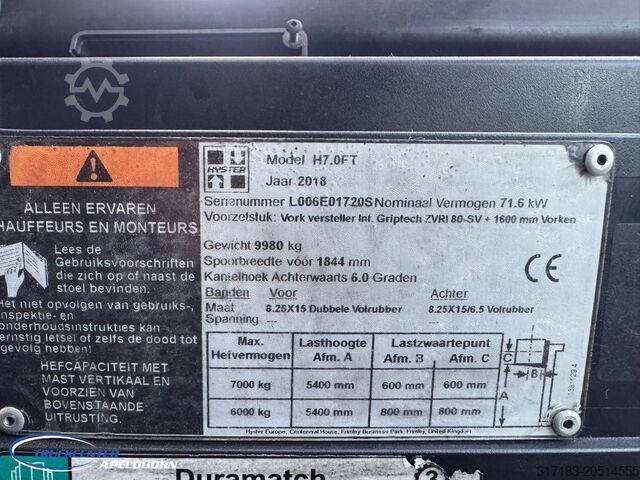 RORO-truck Hyster H7.0FT Sideshift, Vorkenversteller