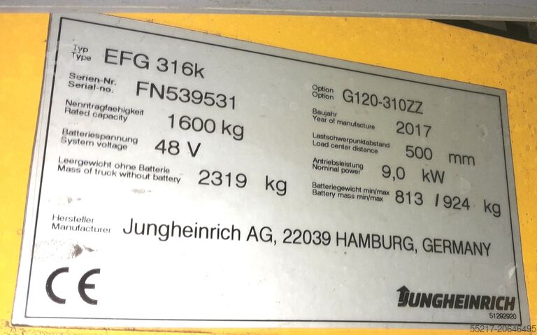 फोर्कलिफ्ट Jungheinrich EFG 316 K