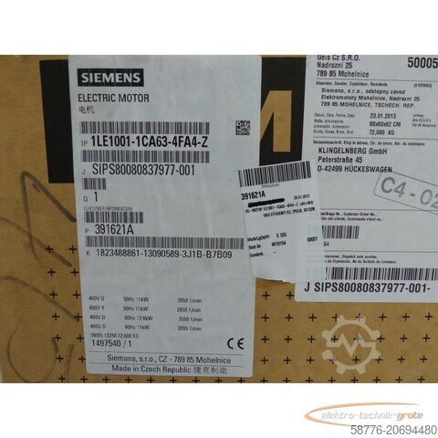 Motor Siemens Siemens 1LE1001-1CA63-4FA4 - Z SN:UD1301/1497540-001-001  !