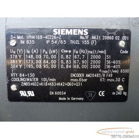Enjin Siemens Siemens 1PH4168-4EZ26 - Z SN:YFA6312086002001 - ! -