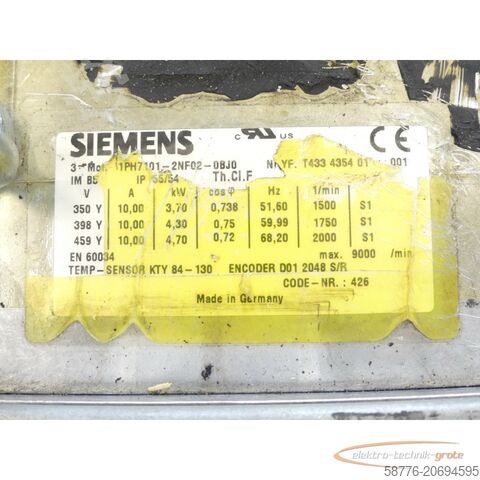 Siemens motor Siemens 1PH7101-2NF02-0BJ0 SN:YFT433435401001 - generalüberholt! -