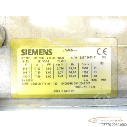 Siemens 1PH7105-2NF00-0DD0 Kompakt - Asynchronmotor SN: YFS227603501001