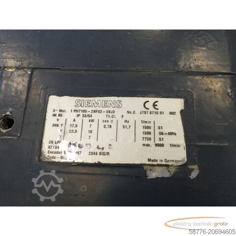 Moteur Siemens Siemens 1PH7105-2NF02-0BJ3 Kompakt-Asynchronmotor SN:J797671001002