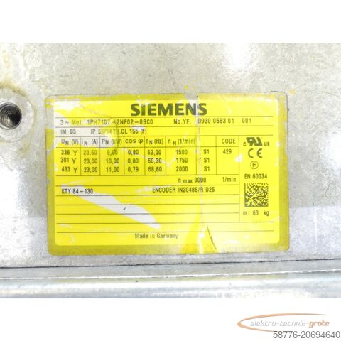 Enjin Siemens Siemens 1PH7107-2NF02-0BC0 Kompakt-Asynchronmotor SN:YF8930068301001