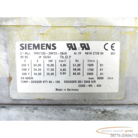 "Siemens" variklis Siemens 1PH7133-2NF22-0BJ0 SN:YFN616272604001 mit W2D210-EB10-12