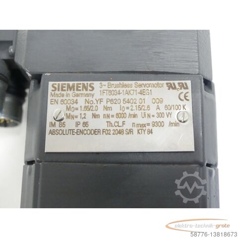 Siemens-motor Siemens 1FT6034-1AK71-4EG1 Synchronservomotor SN:YFP620540201009