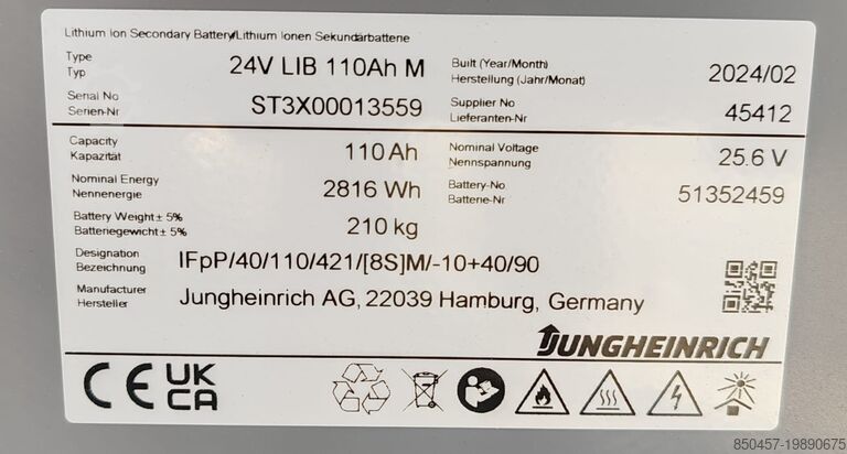 Palletstapelaars Jungheinrich EJG112 Li-ion/ batt2024/ 3900st/ 2.5m/ tilt