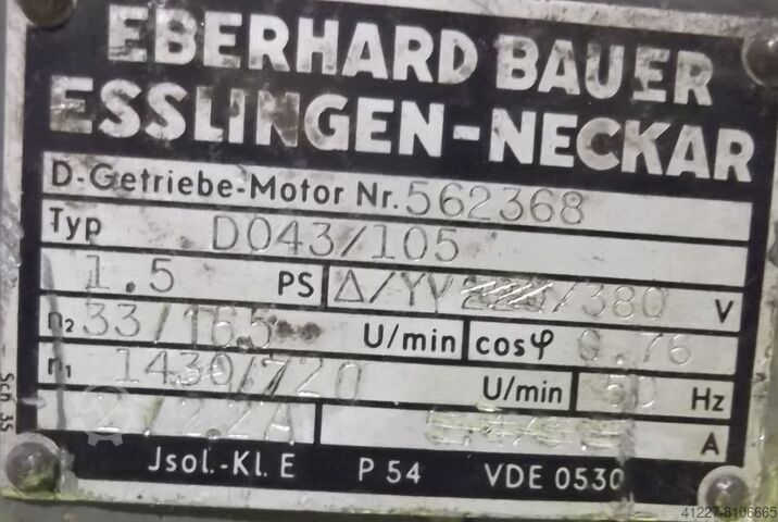 Motor gear 1.1 kW 16.5/33 rpm Bauer** DO43/105