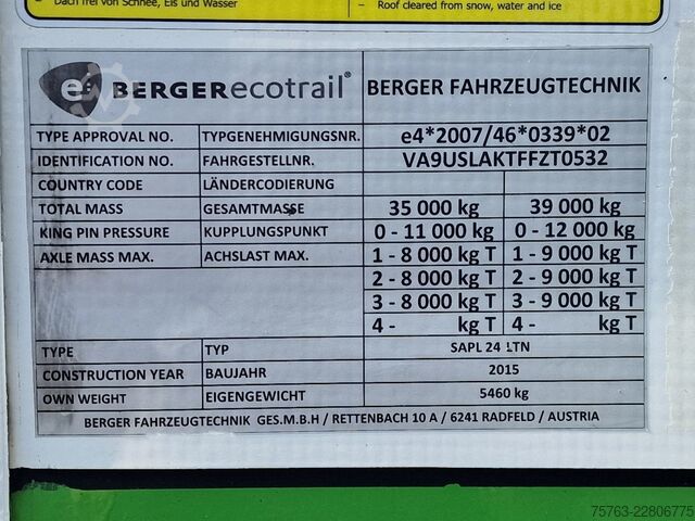 Lonas correderas Berger Ecotrail Tautliner 3 axle - SAF Axle - Pallet b...