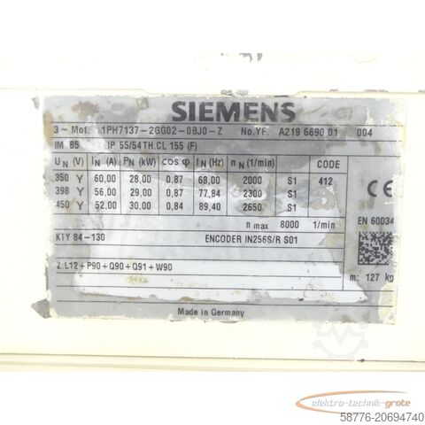 Siemens 1PH7137-2GG02-0BJ0 - Z Kompakt-Asynchronmotor SN:YFA219669001004