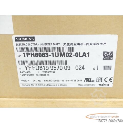 Moteur Siemens Siemens 1PH8083-1UM02-0LA1 SN:YFF0619957009024 - ! -