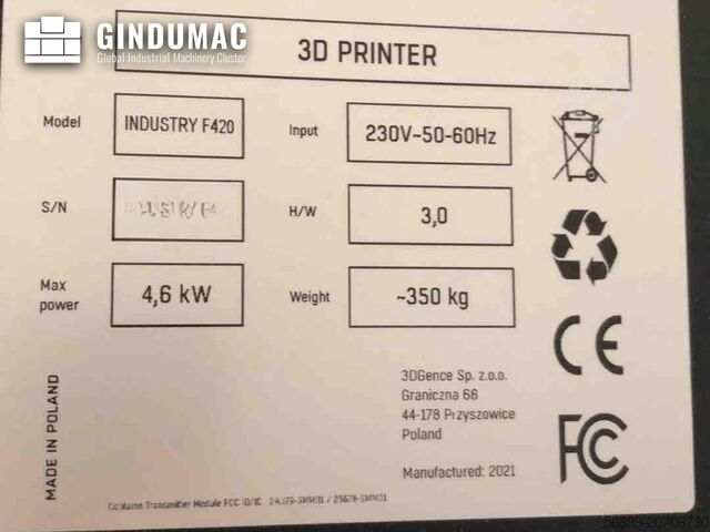 Imprimante 3D en plastique 3DGENCE Industry F420