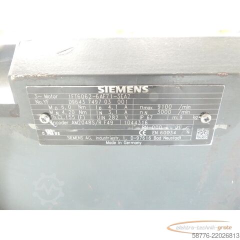 Styreenhed Siemens 1FT6062-6AF71-3EA2 Servomotor SN: YFD9643749703001