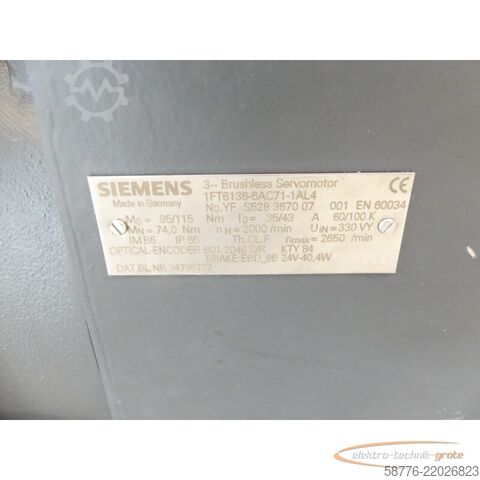Styreenhed Siemens 1FT6136-6AC71-1AL4 Synchronservomotor SN: YFS528367007001