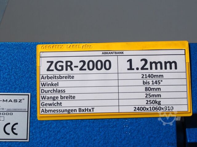 Press 2 m / 1, 2 mm press Prod-Masz ZGR2000/1,2