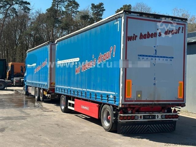 Flatbed truck with tarp SCANIA R450 6x2 + Wellmeyer Pritsche+Plane Komplettzug