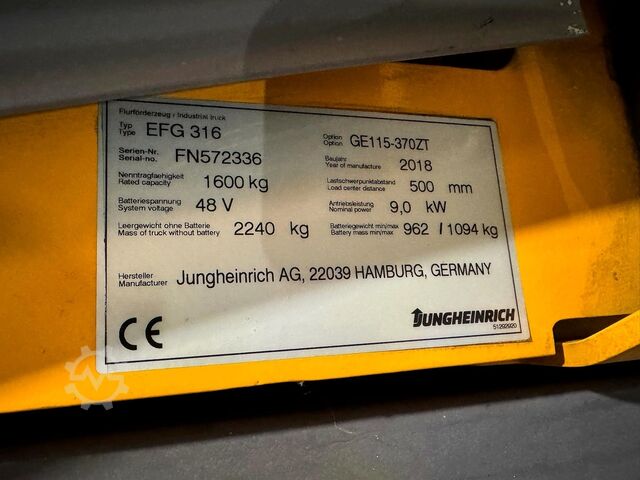 Batteri 2023 Service + säkerhetsinspektion (UVV) 09/27 Jungheinrich EFG 316