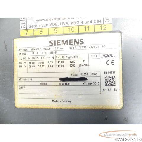  Siemens 1PM4103-2LZ26 - 1DS1-Z Motor SN: W4311732901001 ohne Tacho / Encoder