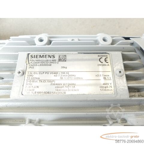 Siemens-motor Siemens 2KJ3604-5DC22-2HG2-Z Stirnradschneckengetriebemotor FDU1605/2312811005