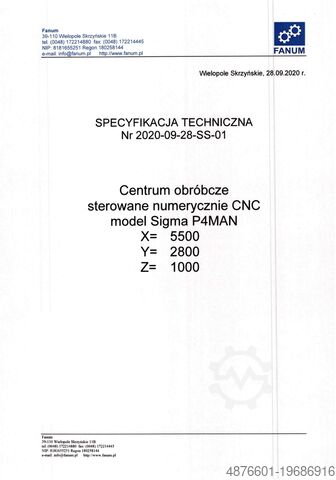 Обробний центр FANUM SIGMA 5-OSIOWA OBRABIARKA CNC