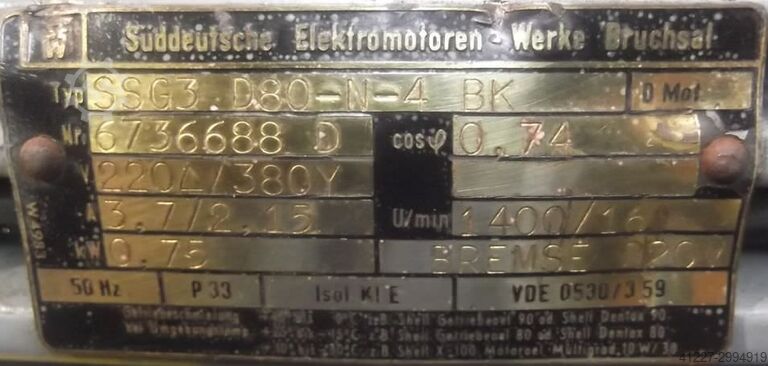 Motor gear 0.75 kW 16 rpm SEW** SSG3D80-N-4-BK