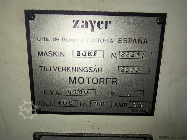 Lovos tipo frezavimo staklės Zayer 20KF 3000