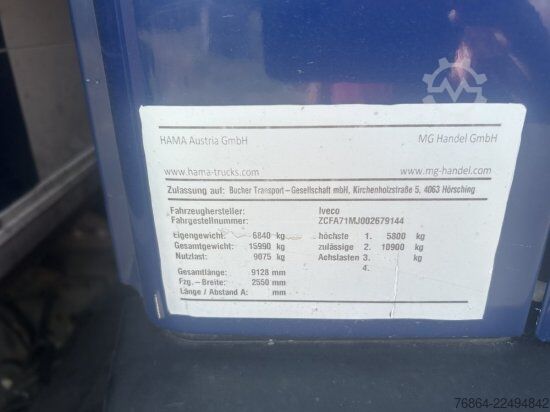 Platformas kravas automašīna ar tentu IVECO EUROCARGO 160E PLANE, LBW DHOLLANDIA , MOTORPROBLEM