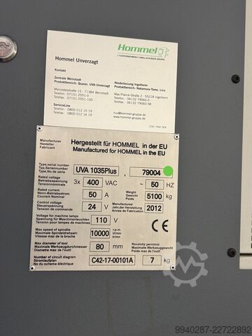 Vertikālais apstrādes centrs Hommel UVA 1035 PLUS Heidenhain