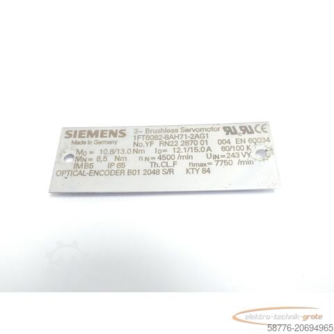 Enjin Siemens Siemens Rotor für 1FT6082-8AH71 Servomotor