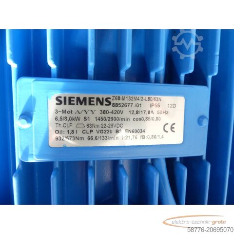 Siemens Z68-M132M4/2-L80/63N Motor - 380-420V / 6,5/8,0KW / 12,8717,8A / 50Hz