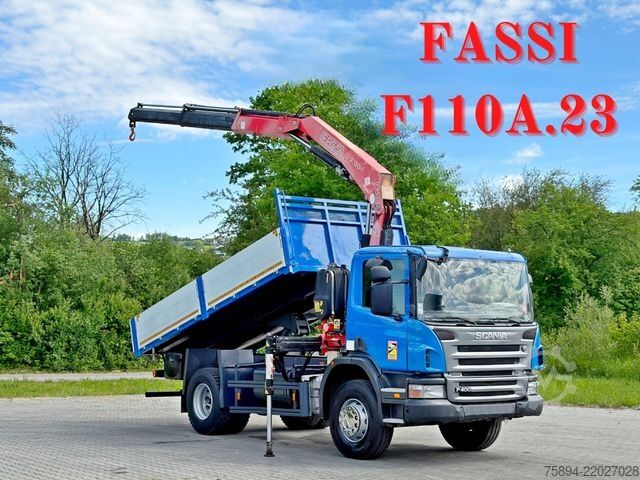 Vörubíll með tippgrind SCANIA P 400 * KIPPER 4,90m * FASSI F110A.23 + FUNK*TOP