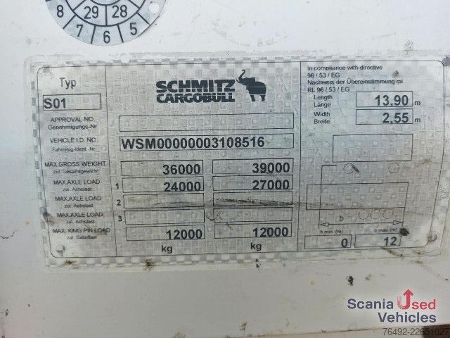 Semiremorcă deschisă cu prelată Schmitz Cargobull SCS 24/L 13.62 PEB Joloda Liftachse TÜV 2027