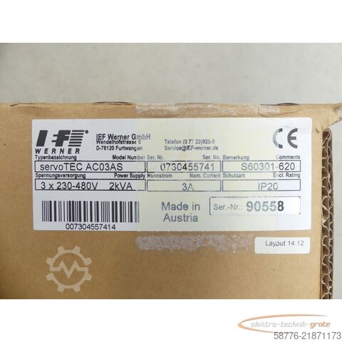 Komponenta  IEF servoTEC AC03AS / S60301-620 Servoregler  SN: 90558 --