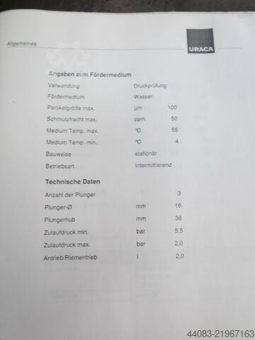 Unidade de bombagem URACA DP3-10E/100-1000