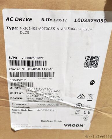 Control unit VACON Danfoss NXI01405-A0T0CSS-A1AFA50000