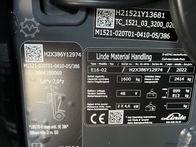 বৈদ্যুতিক 3 চাকা ফর্কলিফ্ট Linde E16-02