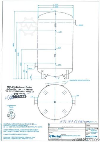 Chilled water buffer tank Fiorini Pufferspeicher 8000 Liter 2x125FL 8 bar