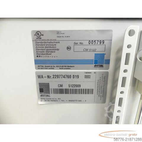 Bileşen Rittal 12 Enclosure CM 5122.009 Schaltschrank A-2914 SN:005799 --