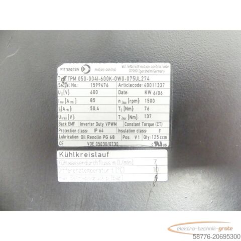 Wittenstein Stator für TPM 050-004I-600K-OW0-075UL274 Motor SN: 1599476