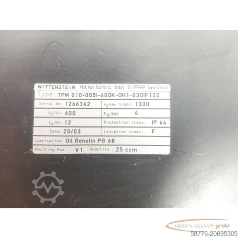 Двигатель Wittenstein Wittenstein TPM 010-005I-600K - OH1-030IF135 Motor SN 1266342