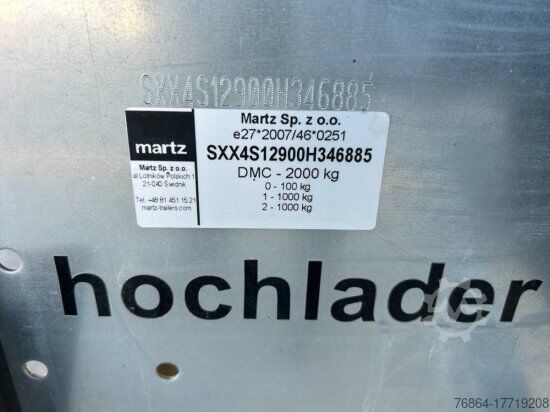 Open trailer MARTZ HOCHLADER + 250/2 2T VERZINKT, KNOTT-ACHSEN, RESERVERAD, 3.STK VORHANDEN