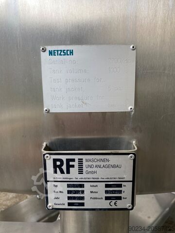 1.000 liters lodret jacketed blandingsbeholder i rustfrit stål. NETZSCH 1000 Litre