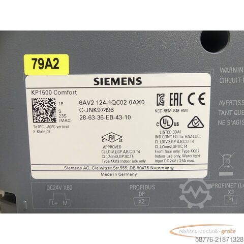 ส่วนประกอบ Siemens 6AV2124-1QC02-0AX0 Panel SN: C-JNK97496 --