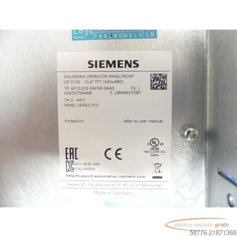 Komponenta Siemens 6FC5203-0AF04-0AA0 Bedientafelfront SN: LBM9637587 --