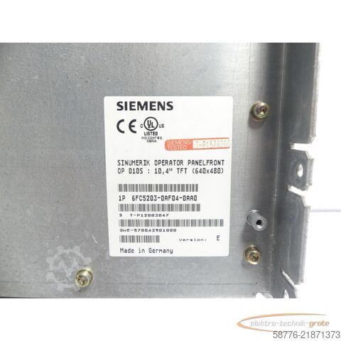 Componente Siemens 6FC5203-0AF04-0AA0 Operator Panelfront OP 010S 10,4" SN:T-P12003047