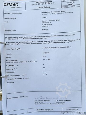 Stahlseilzug Demag 2 pc. Hoist 8T | 10m | 2019
