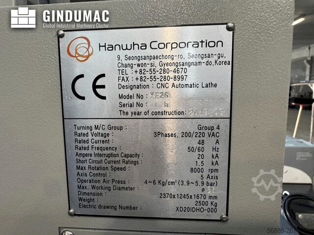 Máquina de torneado de tipo suizo Hanwha XE 26 H