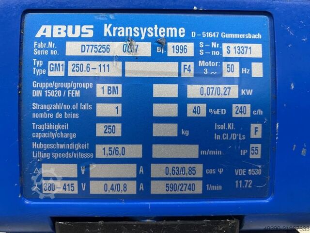 Elektrický reťazový žeriav ABUS GM 1 / 250.6-111
